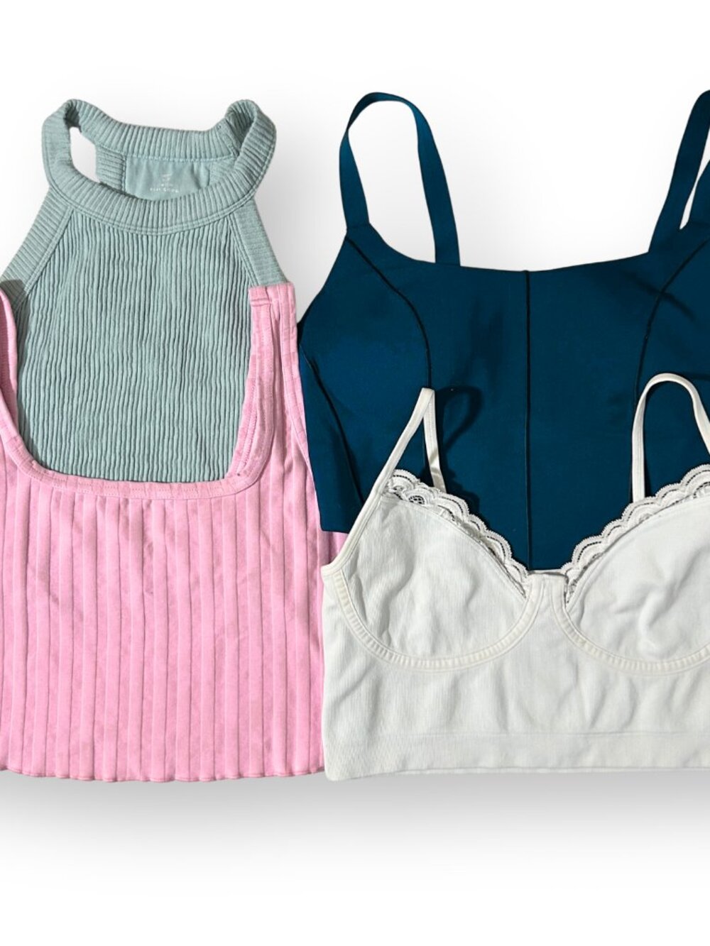 Aerie Size M Cropped Halter Bralette Bundle (4) Pink, Navy, Sage, White